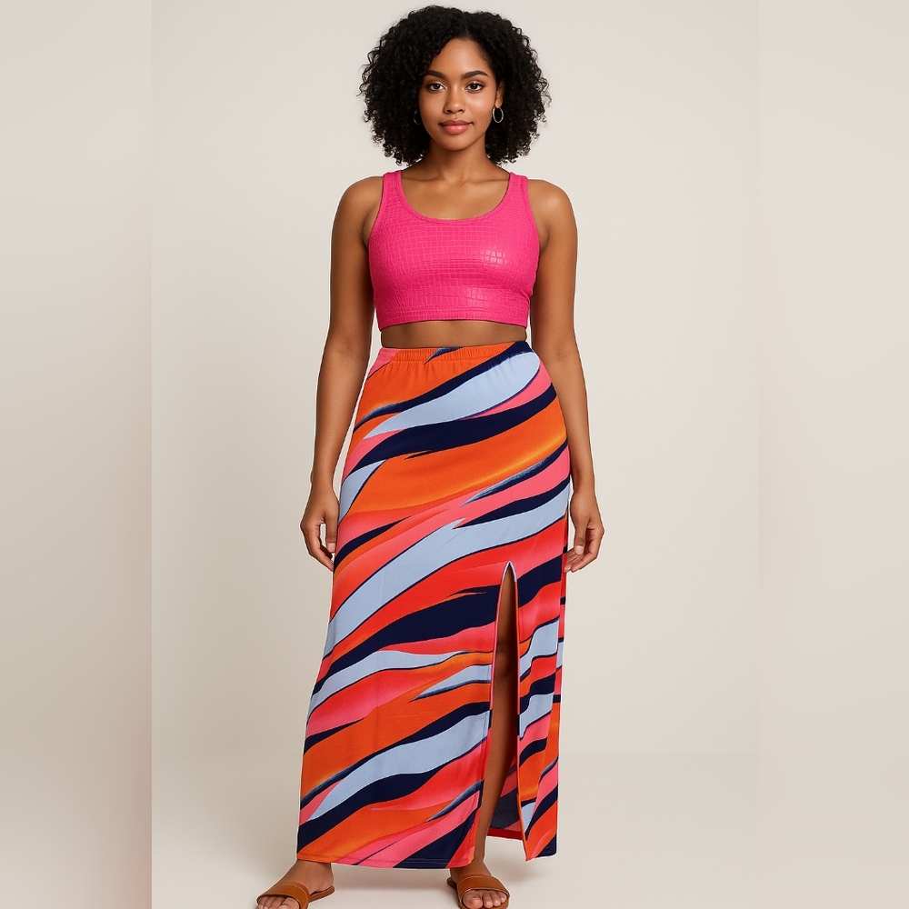 NWT - Colorful Wave Pattern Maxi Skirt - Lg